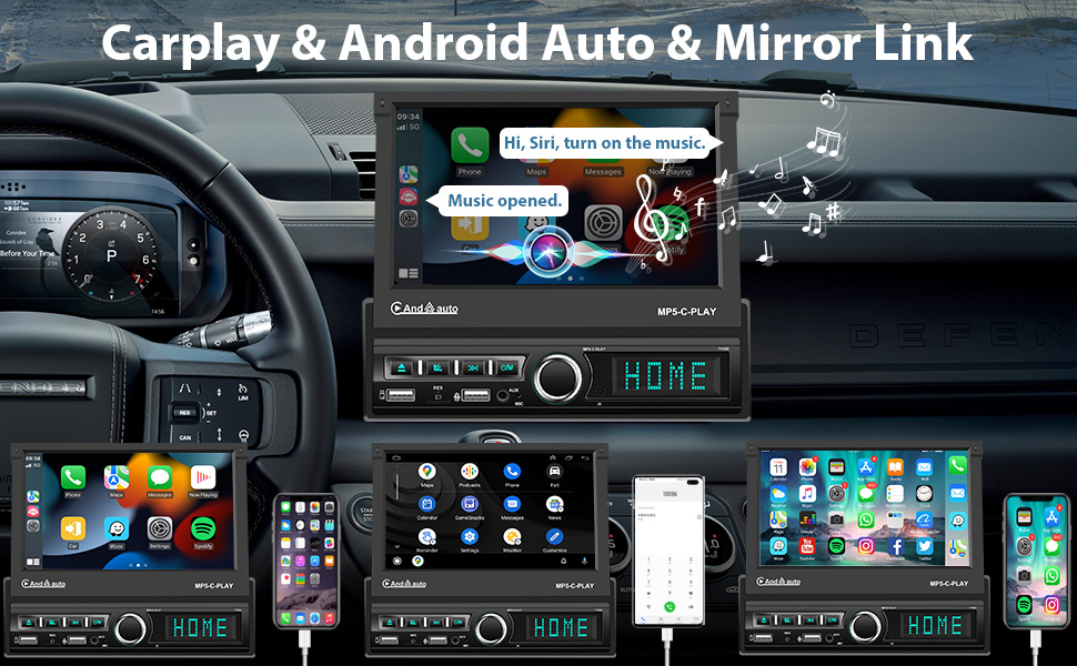 Podofo Autoradio Bluetooth Apple Carplay mit Bildschirm 1 Din 7’’ mit