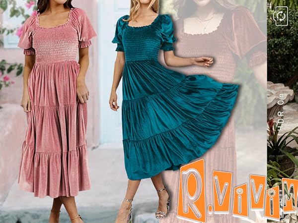 Amazon.com: R.Vivimos Womens Fall Winter Velvet Dress Puff Sleeve