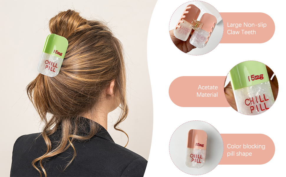 Hair Claw Clips Fun Chill Pill for Women Girls – Acetate Hairpin