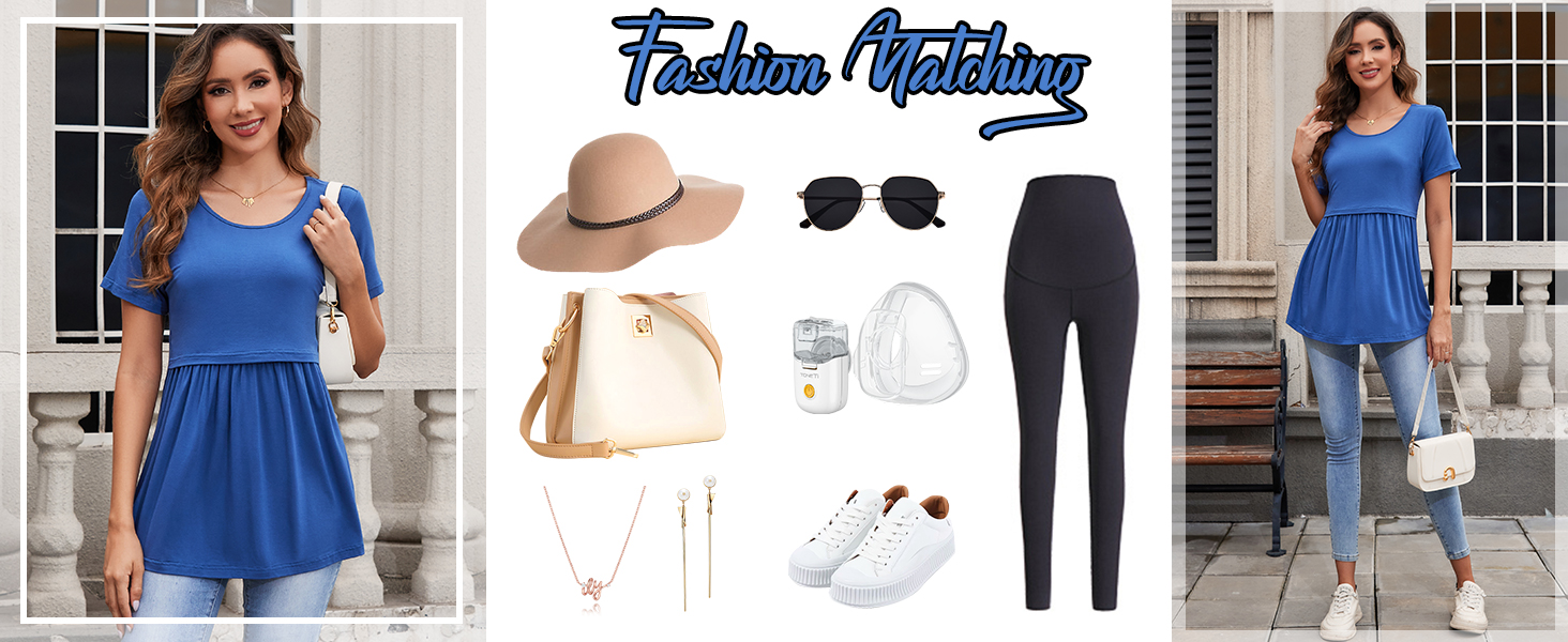 Sosolism Women's Maternity Nursing Tops for Breastfeeding Short Sleeve Peplum Pregnancy Clothes