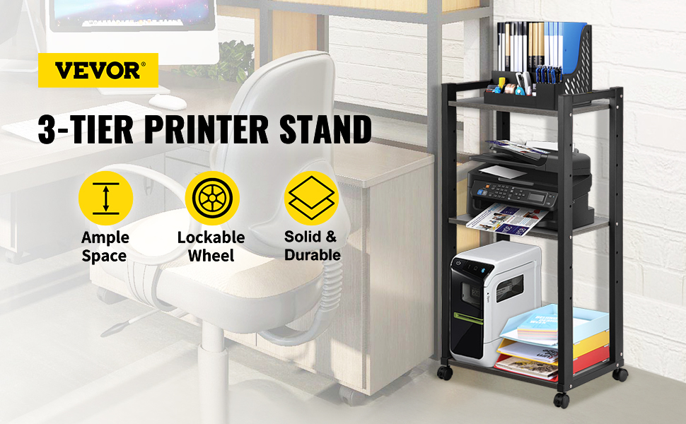 VEVOR Printer Stand, 3Tier Rolling Printer Cart