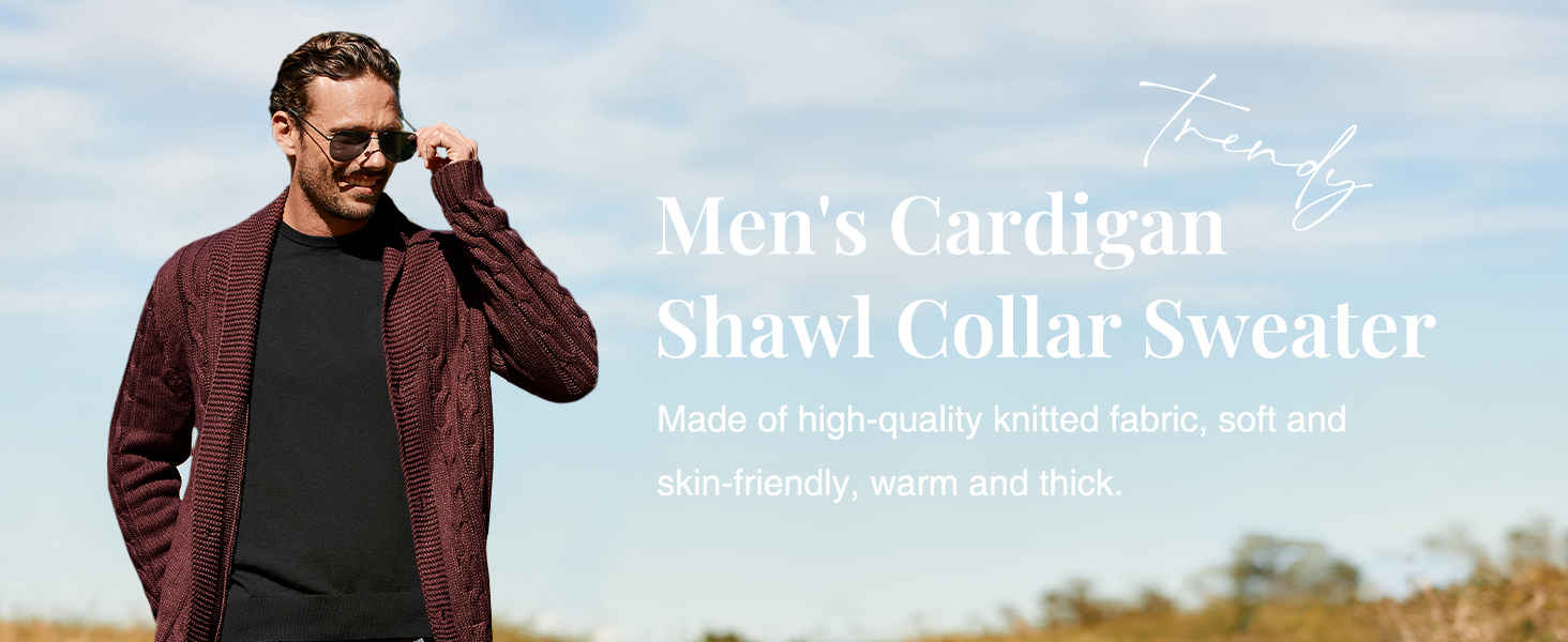 Men&#39;s Cardigan Sweater Slim Fit Cable Knit Button up Wool Sweater