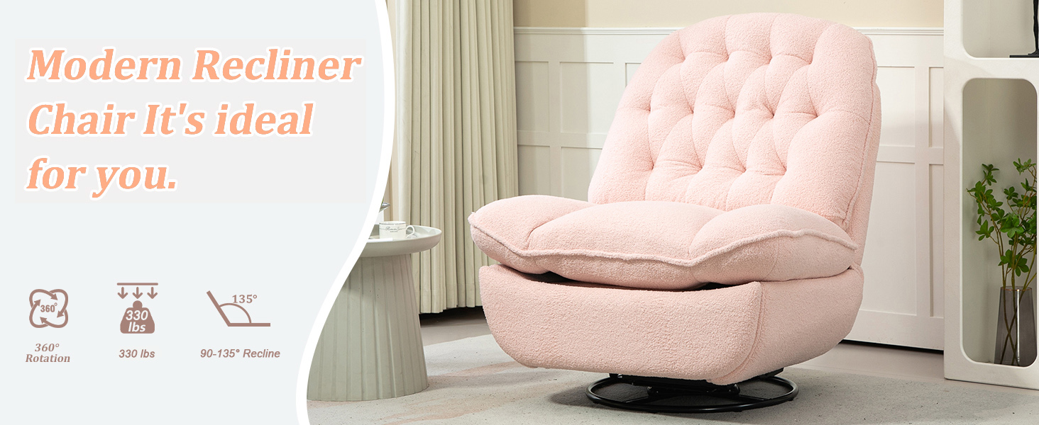 Oversized Swivel Rocker Recliner Chair Armless Push Back