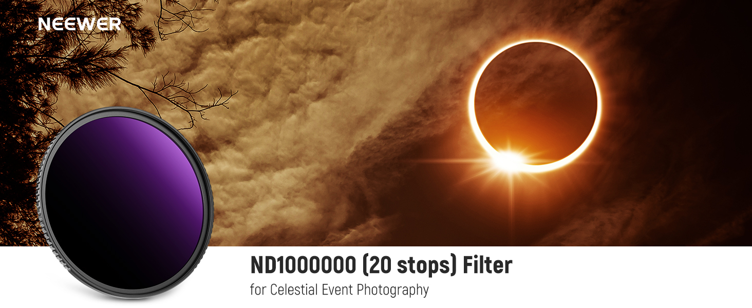 NEEWER 82mm ND1000000 Fixed Neutral Density Lens Filter, 20 Stops Ultra ...