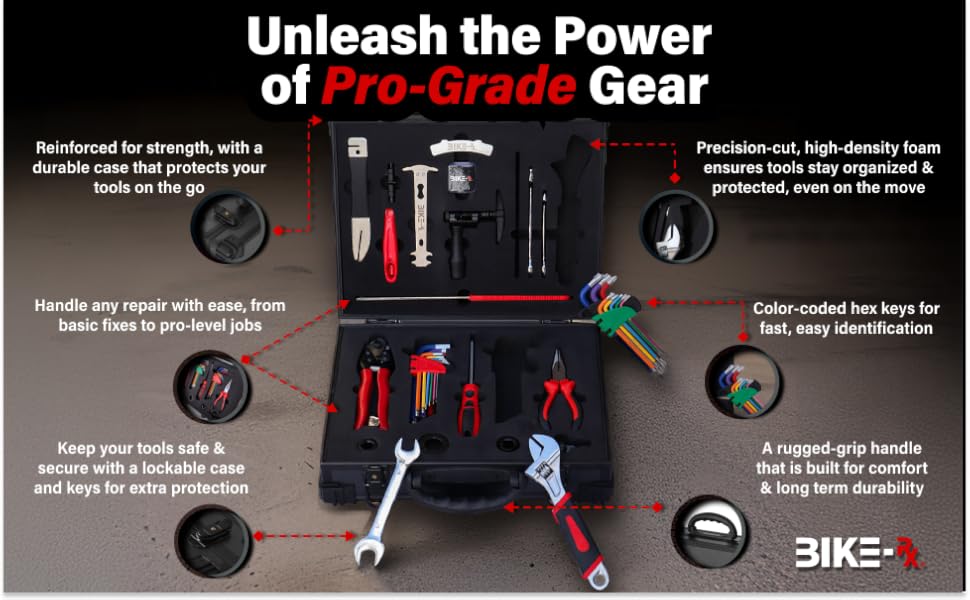 Bike Rx Bike Maintenance tool kit with Chain Breaker tool and tire repair kit,rotor truing bike tool