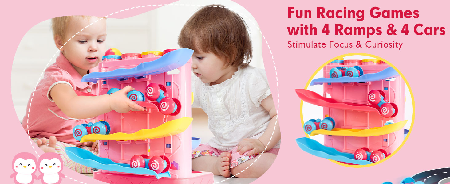 hahaland Toys for 1 Year Old Girls - 2 in 1 Pound & Roll Balls Toy & Car Ramp Race Track Toddler Toys - Baby Toys 12 Months - Early Developmental Hammer Montessori Toys Gifts for 1 2 3 Year Old Girls 15 toys for 1 years old girls