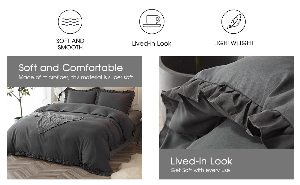 HYPREST Charcoal Grey Duvet Cover King Size Microfiber