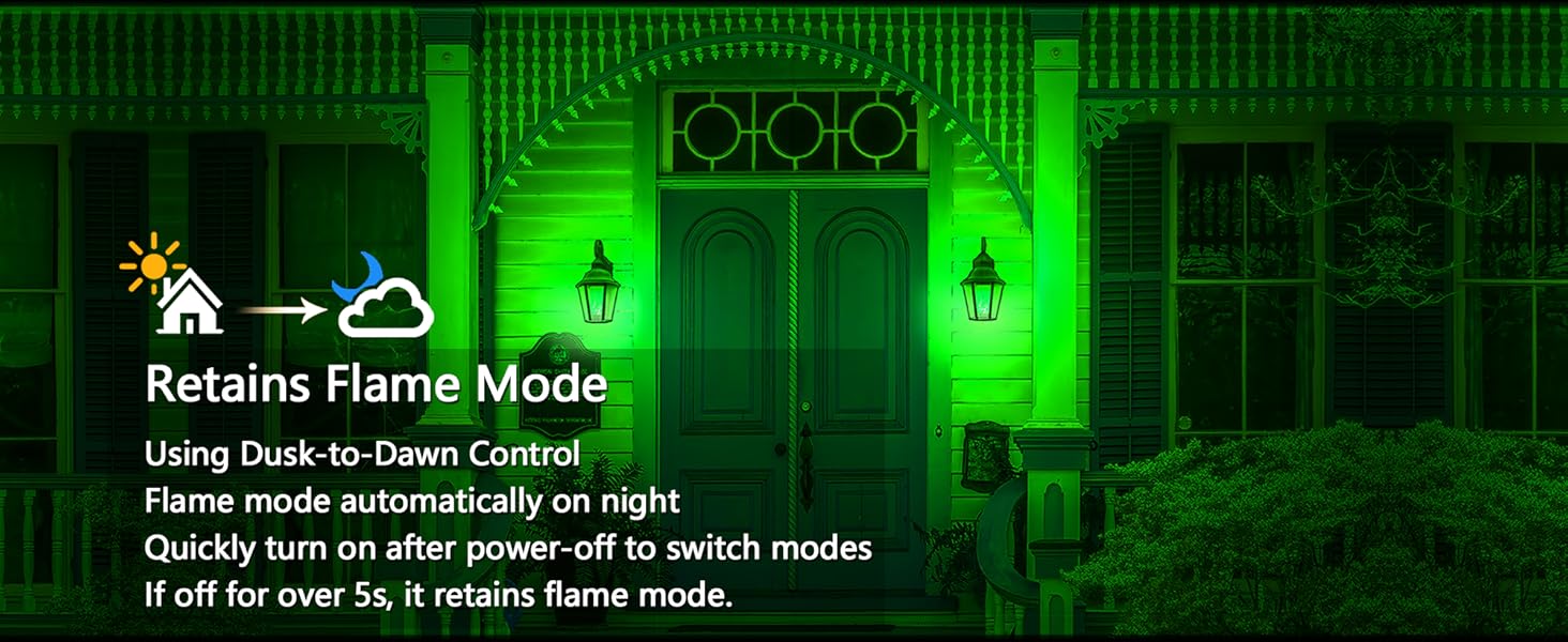 dusk-to-dawn control, flame mode automatically on night