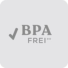 Grey text logo displaying 'BPA FREI' with checkmark symbol on light grey background, indicating BPA-free certification.