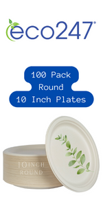 10 Inch Round Sugarcane Bagasse Plates, 100 count