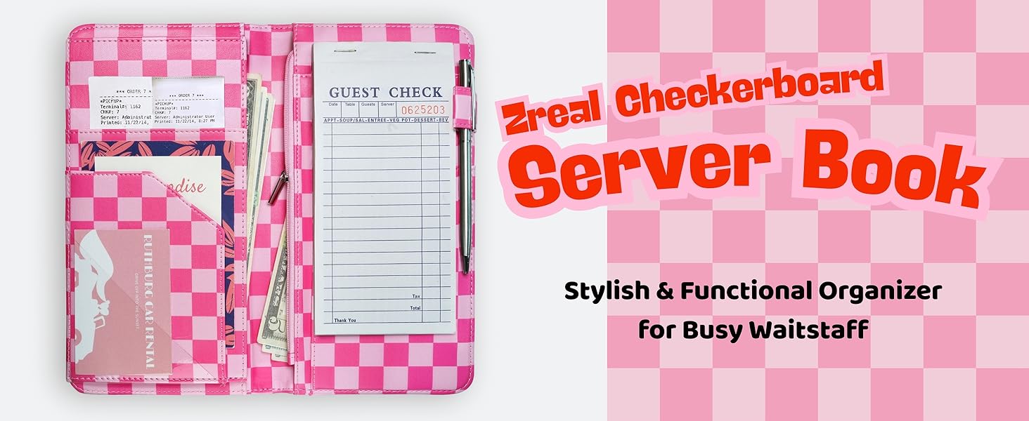 Retro Checkerboard Server Book – Stylish &amp; Functional Organizer for Busy Waitstaff
