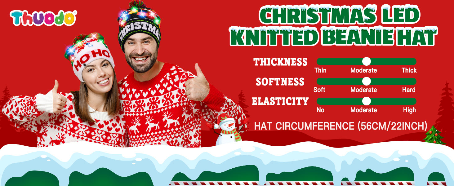Christmas LED Light-up Knitted Beanie Hat