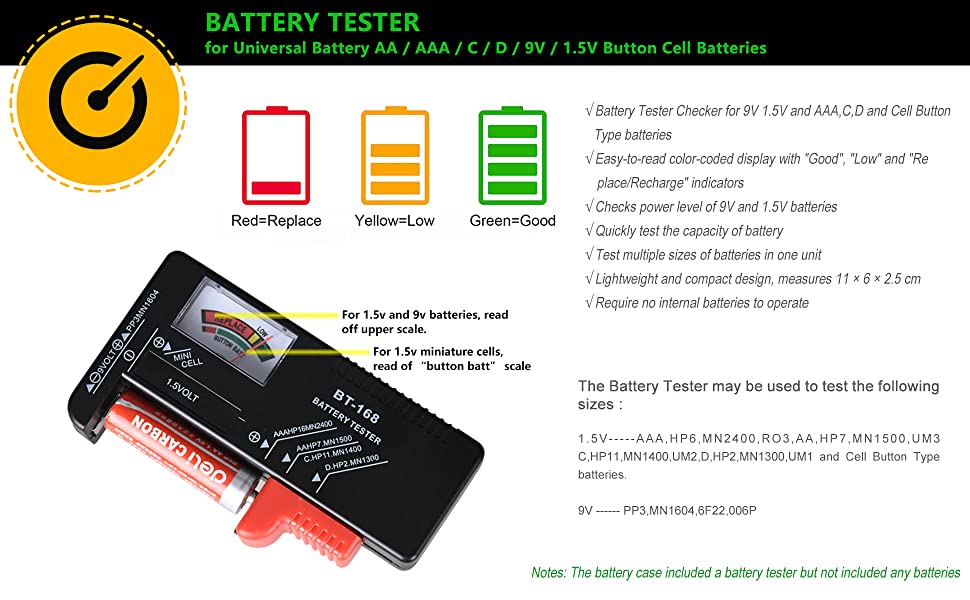naashgia Battery Organizer Storage case with Tester, Battery Case with Cover Waterproof and