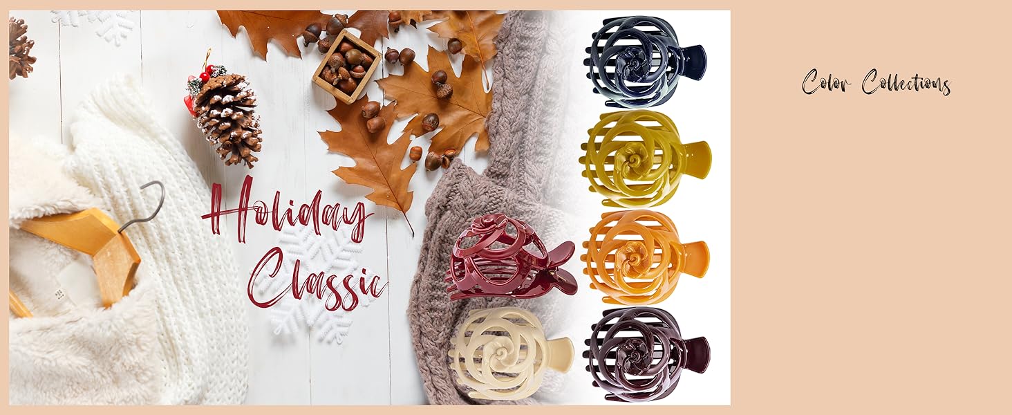 RC ROCHE ORNAMENT 6 Pcs Womens Stylish Rose Dome Comb Clamp Shell Plastic No Slip