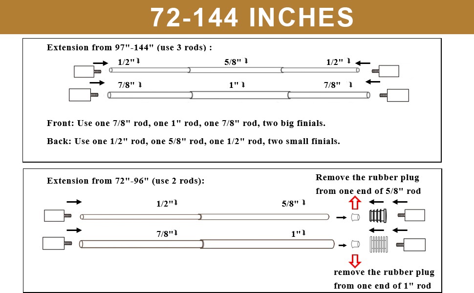 Double Curtain Rods 72144", Brass Double Curtain Rods with