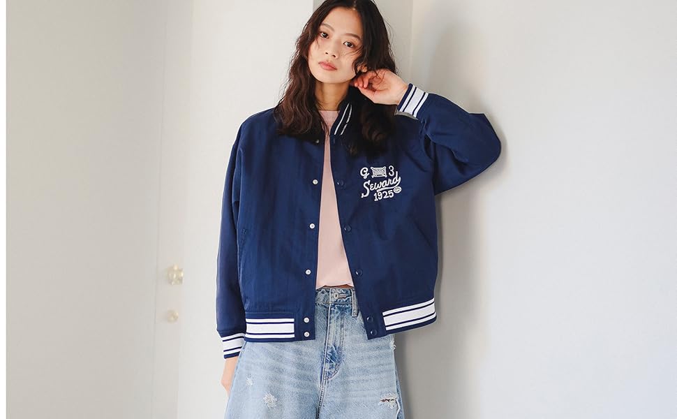 BEAMS ネイビー ホワイト スタジャン Amazon.co.jp: [ビーミング ライフストア by ビームス] ブルゾン