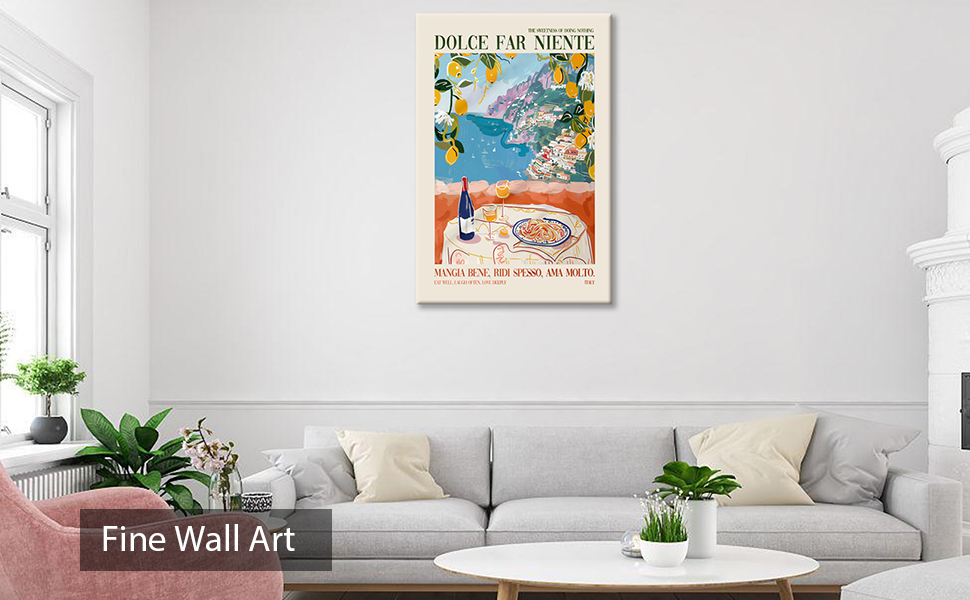 Retro Italian Food Lover Quote Rolled Poster Print, Italy Pasta Wine Kitchen Wall Art Painting