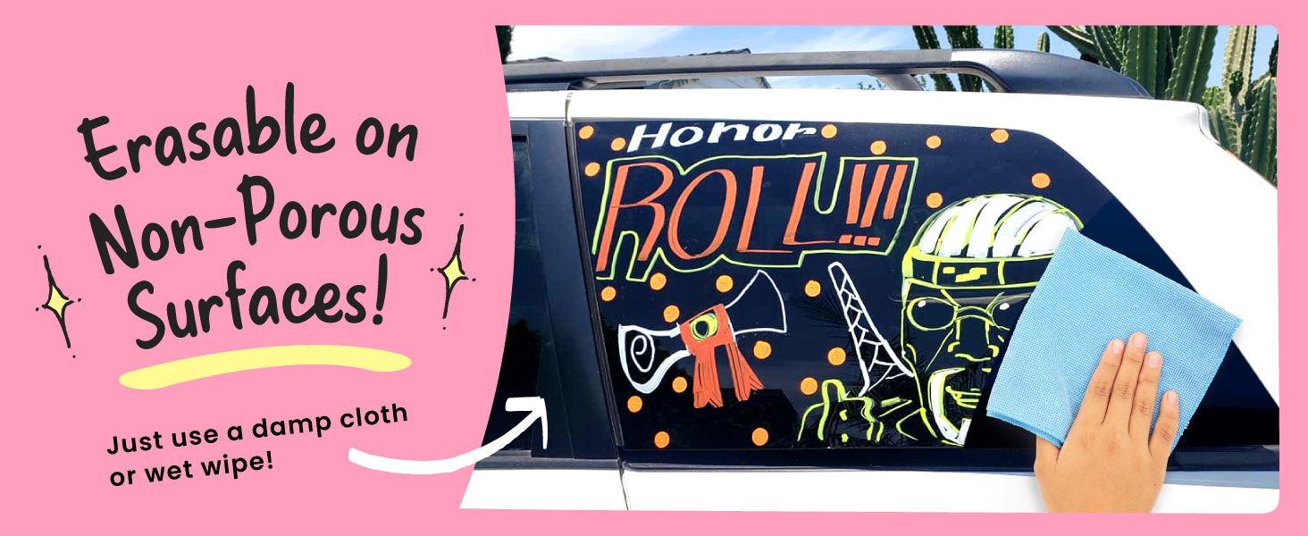 Window Markers - 15mm Jumbo - 3 in 1 Nib with 28g Ink - Pack of 8 neon chalk pens - Loved by