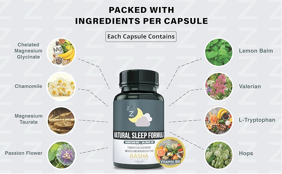KASHA Nutrition Natural Sleep Aid Magnesium Glycinate (800mg per serving), Magnesium Taurate