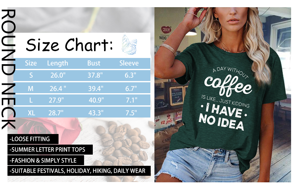 Coffee T-Shirt Women Black Coffee Letter Print Shirt Coffee Lovers Gifts Tee Top…
