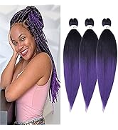 Purple Braiding Hair Pre Stretched 14 inch 3 Packs Kids Braiding Hair Soft Yaki Texture, Itch Fre...