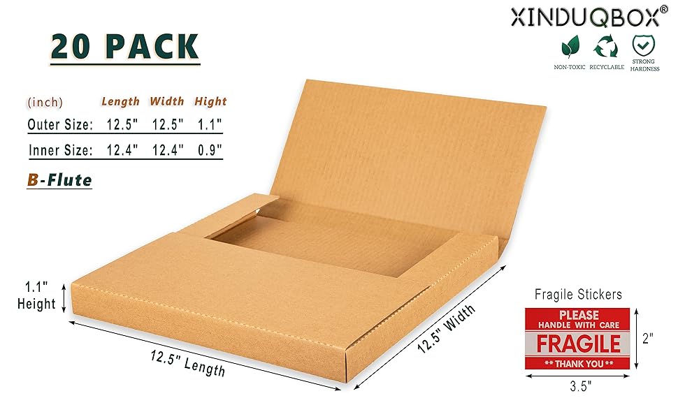 XINDUQBOX Kraft Vinyl Record Mailers, 12.5"L x 12.5"W x 1"H