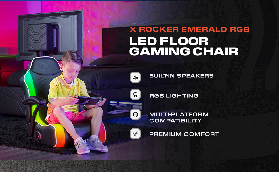 x rocker emerald RGB led floor gaming chair