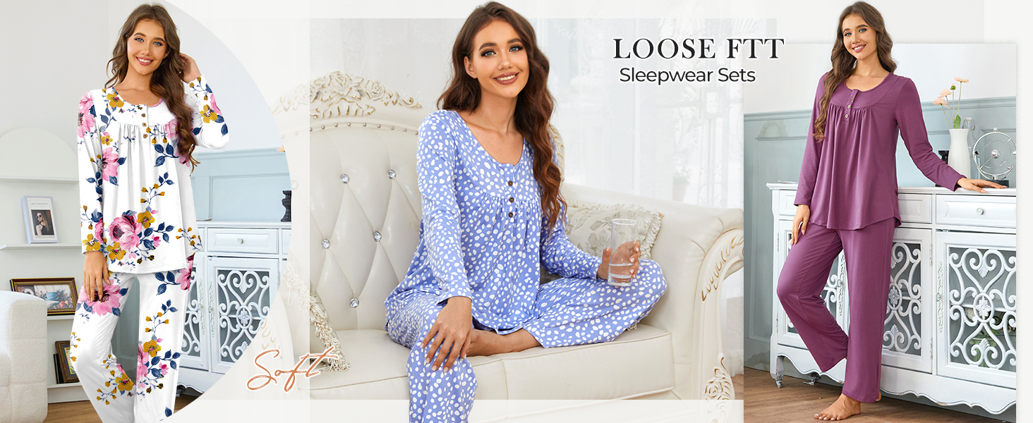 Conjunto de pijama Bestbee para mujer, ropa de dormir para otoño,2 piezas, manga larga, pantalón largo con bolsillos para mujer