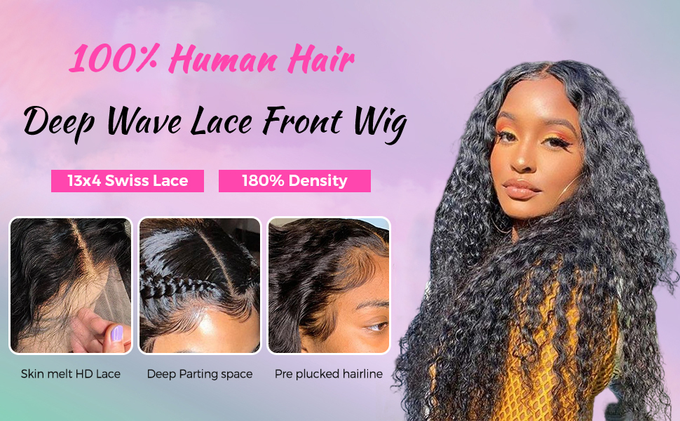 Deep Wave Lace Front Wigs Human Hair For Women 13x4 HD Lace Frontal Wigs Ear to Ear