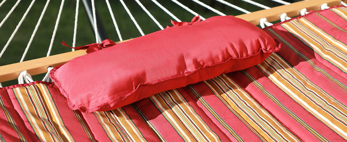 Double Outdoor Hammock with Stand, 2 Person Cotton Rope Hammock with Polyester Pad