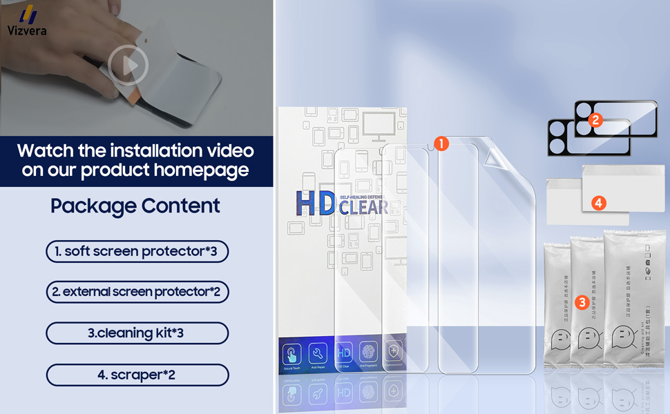 Vizvera【3 Pack Samsung Galaxy Z Flip 4 Screen Protector+2 Pack Flip 4 Lens Tempered Glass Film