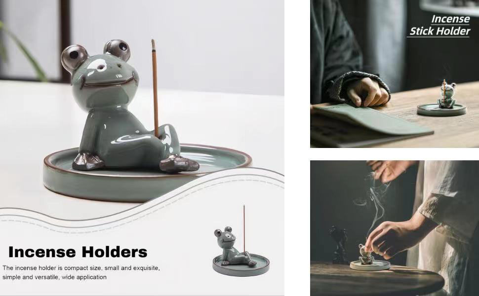 HSNQI Frog Incense Holder,Incense Stick Holder with 40 Incense Sticks