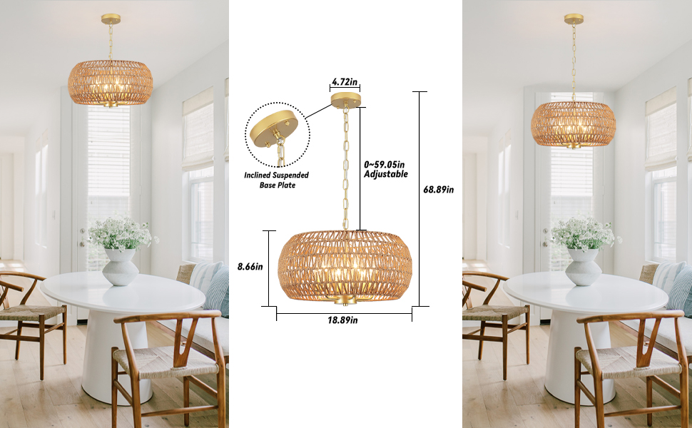 QAREHL Rattan Chandelier Farmhouse Large 6 Light Hand Woven Chandeliers