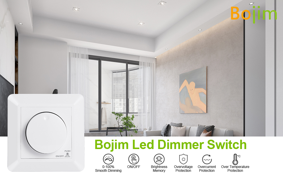 Bojim Variateur de Lumiere Led, Interrupteur Variateur pour Dimmable LED et Halogène 5300W