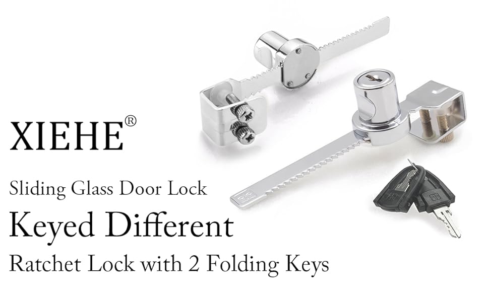 XIEHE 318 Sliding Glass Door Lock Showcase Lock Ratchet Lock with Keys