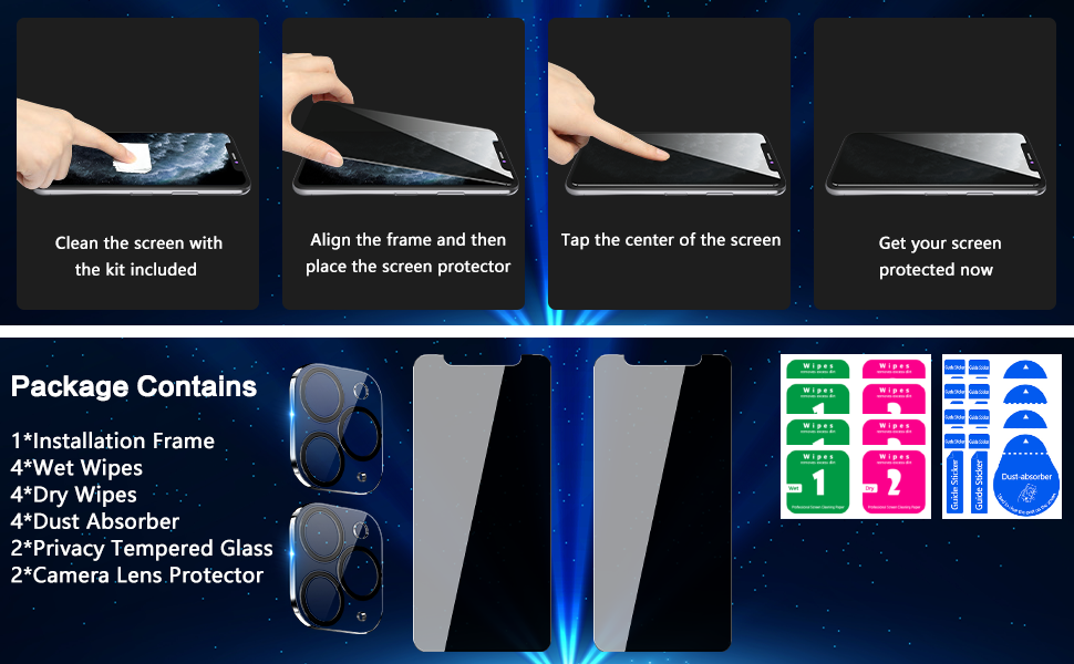 2 Pack iPhone 11 Pro Max Privacy Screen Protector with 2