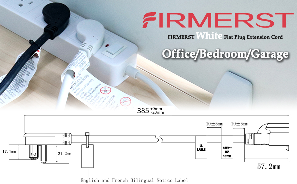 FIRMERST 1875W 15A Flat Plug Extension Cord 1 Foot UL Listed White, Pack of 3 Amazon.ca Tools