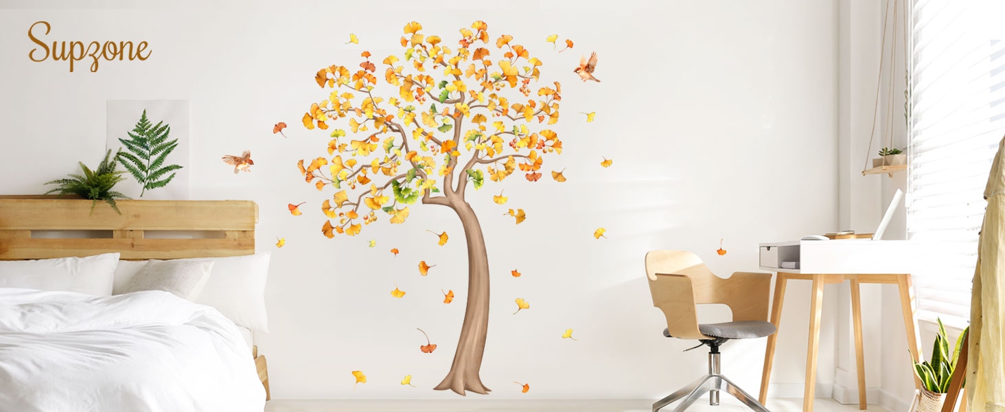 Hanging Vine Leaves Wall Stickers Gold Ginkgo Branch Wall