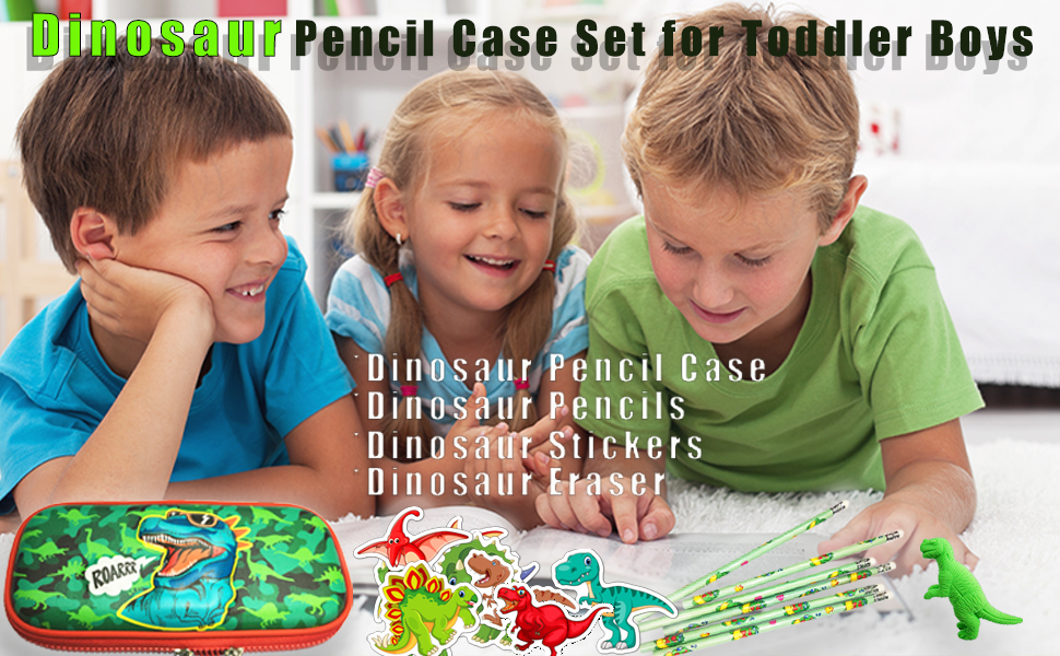 Pencil Case for Boys Cool 3D Dinosaur Stationery Set for Kids