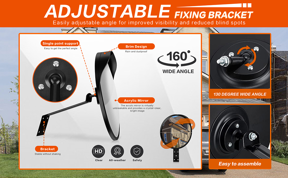 CHIUHEI 2Pcs 12" Convex Security Corner Mirror (Clear View