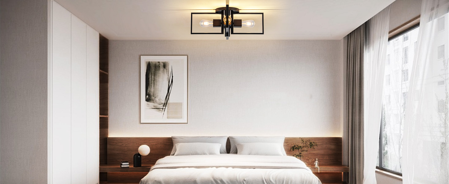 black and wood bedroom ceiling light