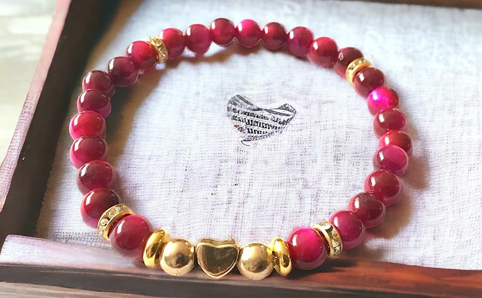 Handmade Schutzstein rotes Tigerauge gegen_bösen-blick Devileye  Perlenarmband steinfixx rot pink