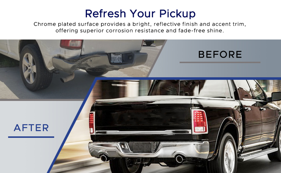 Rear Bumper Assembly 2009-2018 Dodge Ram 1500 Aftermarket Replacement CH1103118 Chrome Steel