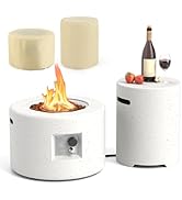 Happygrill 40,000 BTU Fire Pit Table Set with Tank Holder, 25.5” Outdoor Round Terrazzo Propane G...