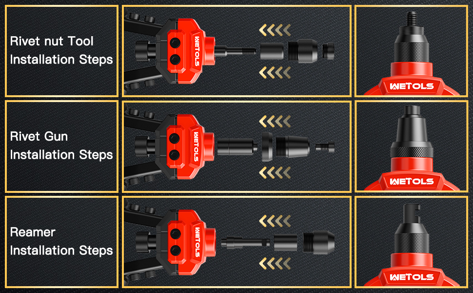 WETOLS 3 in 1 Rivet Nut Tool, Rivet Gun, Reamer Set