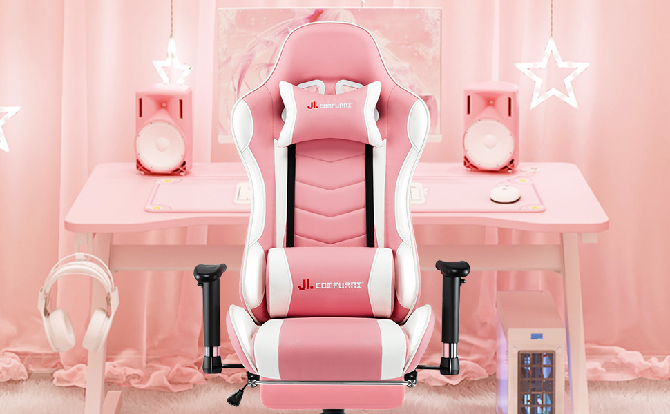JL Comfurni Gaming Chair Racing Chair with Footrest Ergonomic Recliner