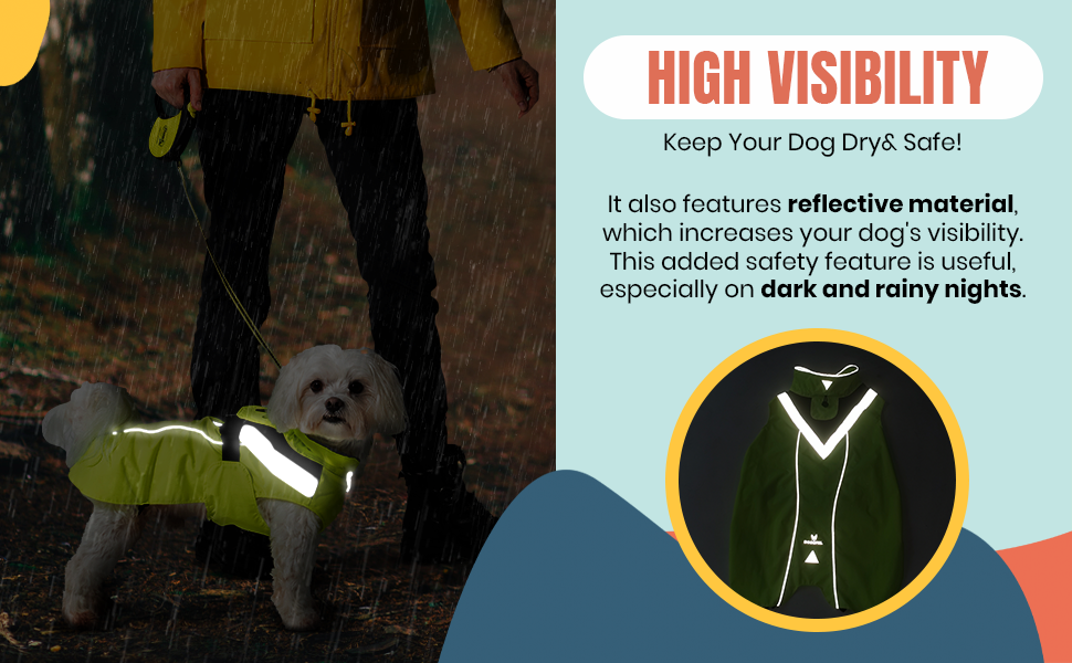 DOGOPAL Dog Raincoat Reflective Dog Rain Jacket Waterproof for Small