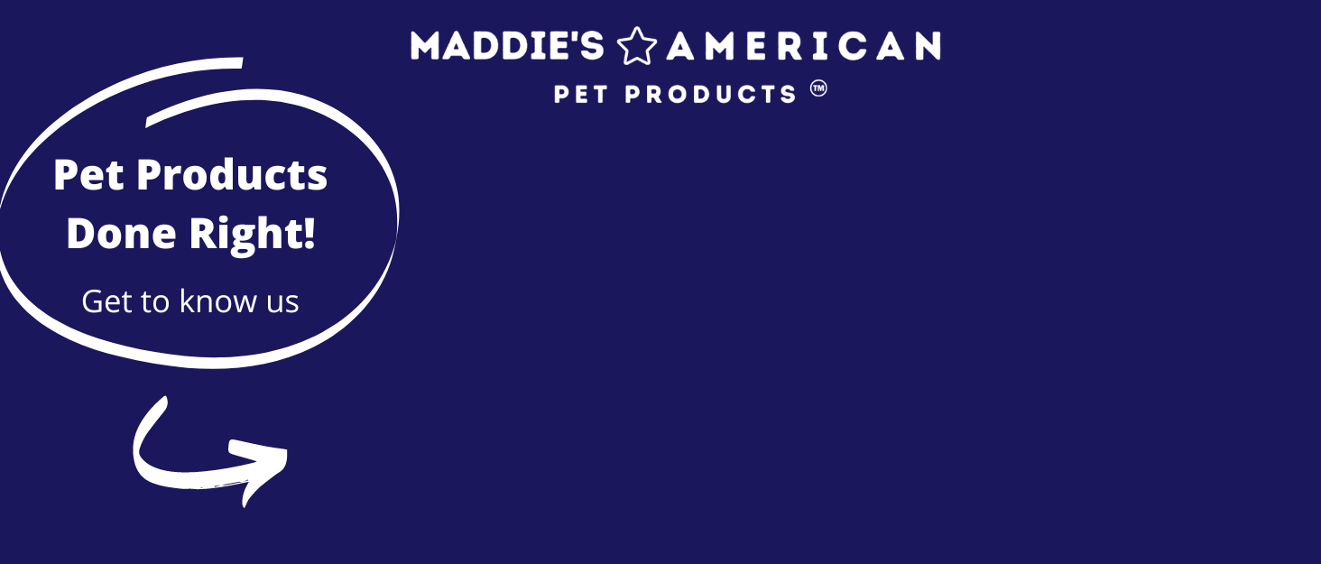 blue background with logo, pet products done right; get to know us