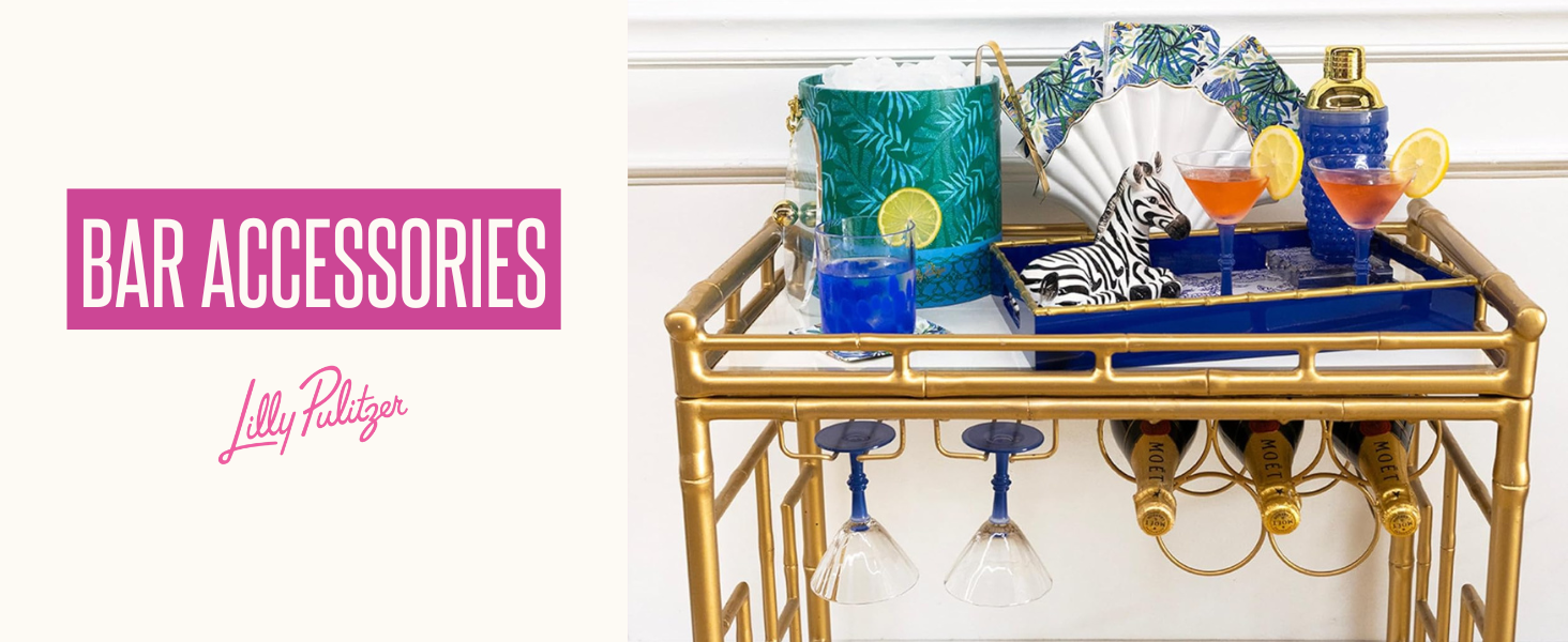 bar cart accessories blue cute coaster beachy nautical party glass martini gold shaker