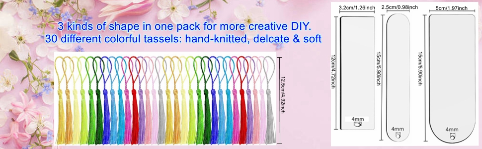 blank acrylic bookmarks with 30 different colorful hand-knitted tassels acrylic blanks bookmarks